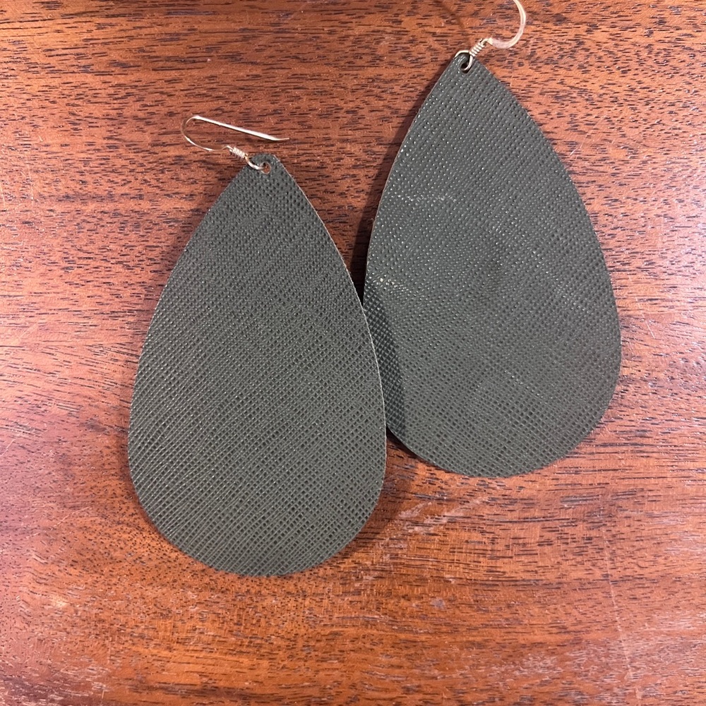 Nickel & Suede | Dark Olive Teardrop Earrings